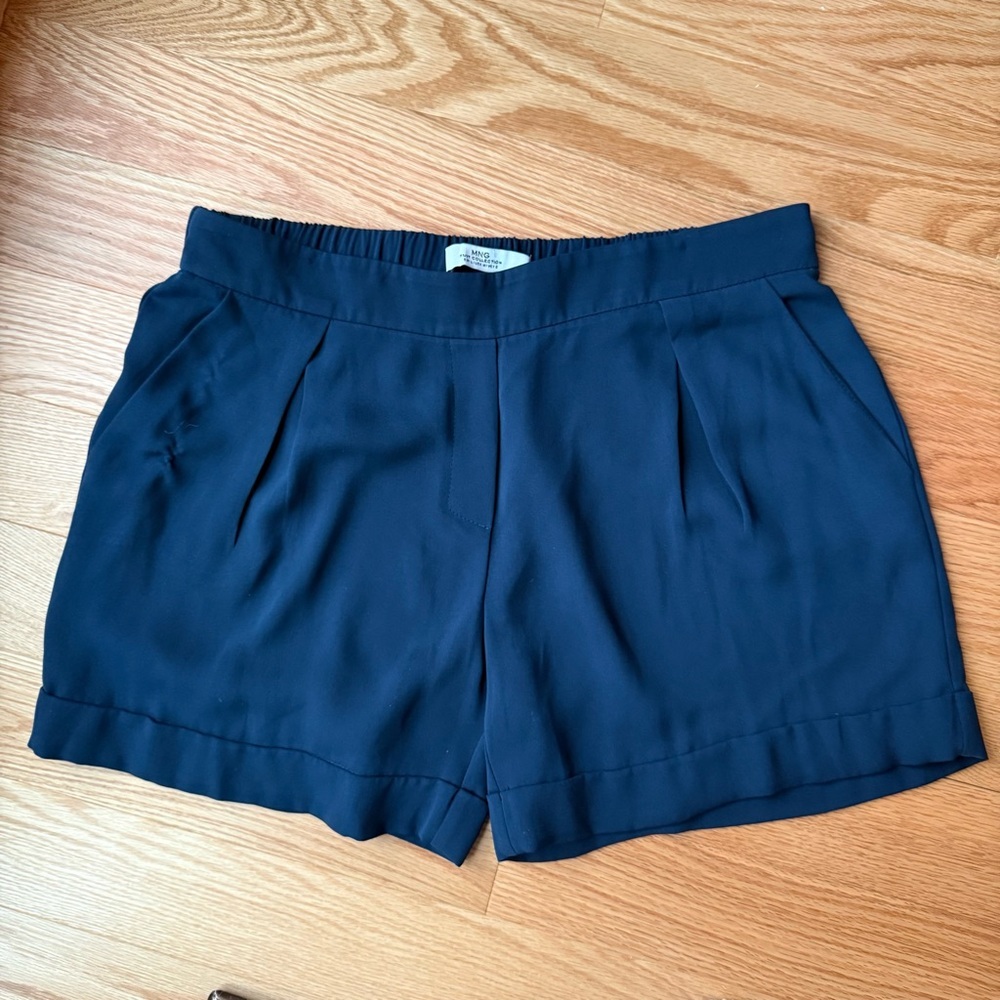 Mango Suit Collection Tailored Navy Pull-On Shorts with Pockets - US Medium